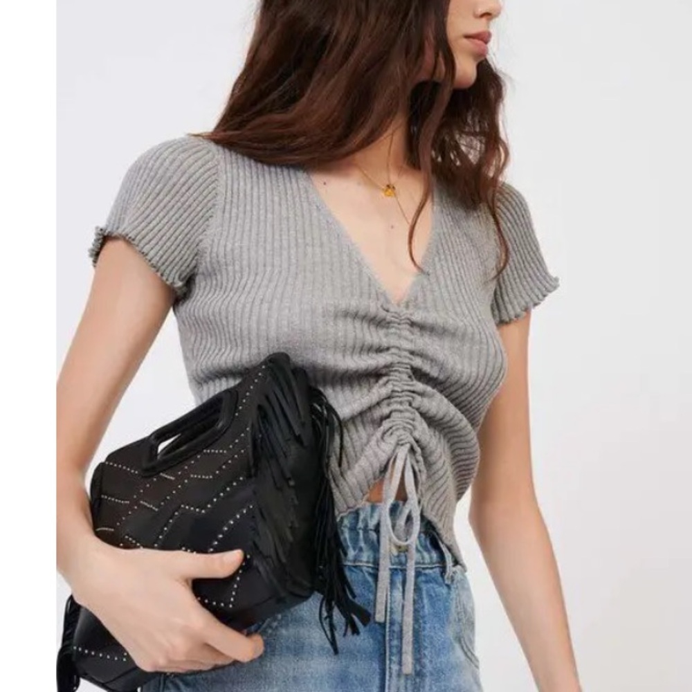 Maje V-Neck Short Sleeve Crop Top